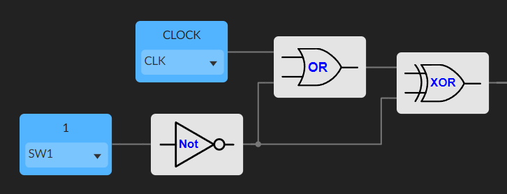 IceStudio screenshot of the counter sub-block: a 3-bit counter wired to wrap 1→6.