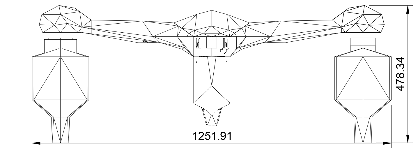 Front-view sketch of the hull