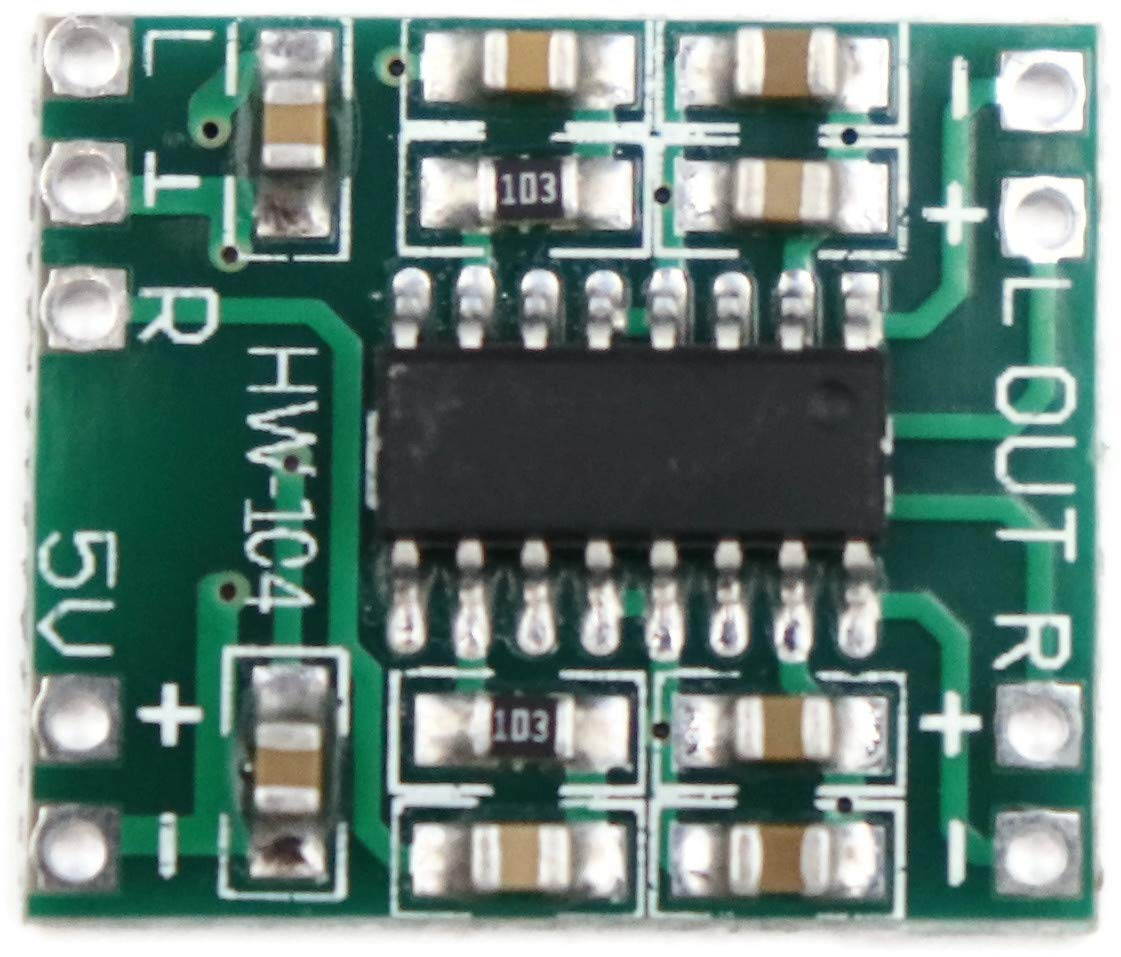An HW-104 PAM8403 class-D amplifier board.